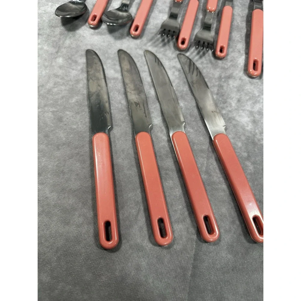 Vintage Pink Handle Stainless Flatware Hanging Pink 4 Place Settings Forks Spoon